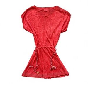 Zadig & Voltaire coral tassel linen adjustable cinch waist cover up dress Small